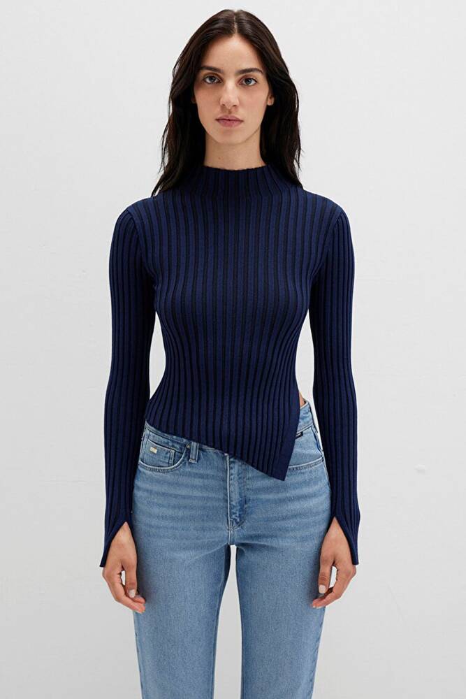 Kadın Yırtmaç Detaylı Kazak 1710789-70497 Lacivert 