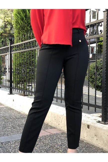 Kadın Yüksek Bel Likralı Pantolon 19070341 Siyah (1)