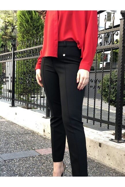 Kadın Yüksek Bel Likralı Pantolon 19070341 Siyah (3)