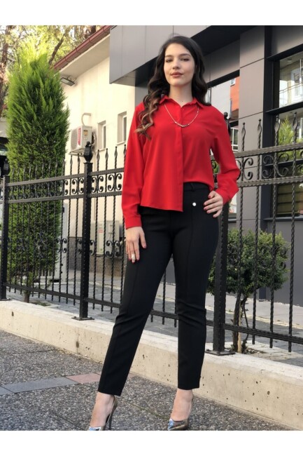 Kadın Yüksek Bel Likralı Pantolon 19070341 Siyah - 4