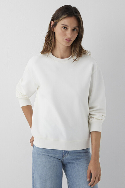 Kadın Yuvarlak Yaka Basıc Sweat 1S10571-83043 Beyaz (1)