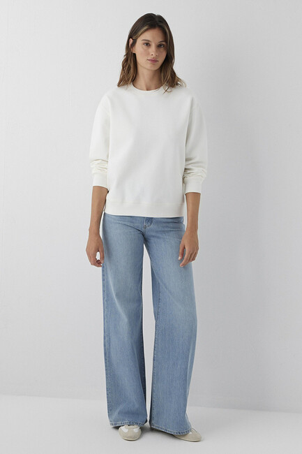 Kadın Yuvarlak Yaka Basıc Sweat 1S10571-83043 Beyaz (2)