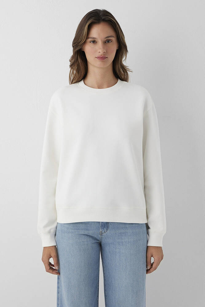 Kadın Yuvarlak Yaka Basıc Sweat 1S10571-83043 Beyaz 