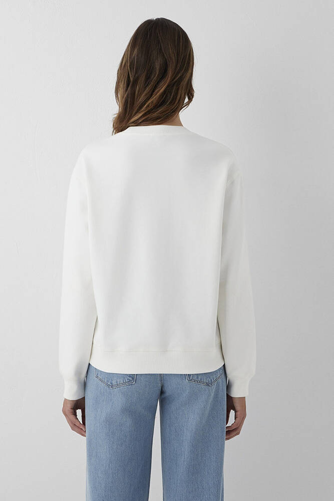 Kadın Yuvarlak Yaka Basıc Sweat 1S10571-83043 Beyaz 