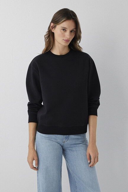 Kadın Yuvarlak Yaka Basıc Sweat 1S10571-900 Siyah (1)