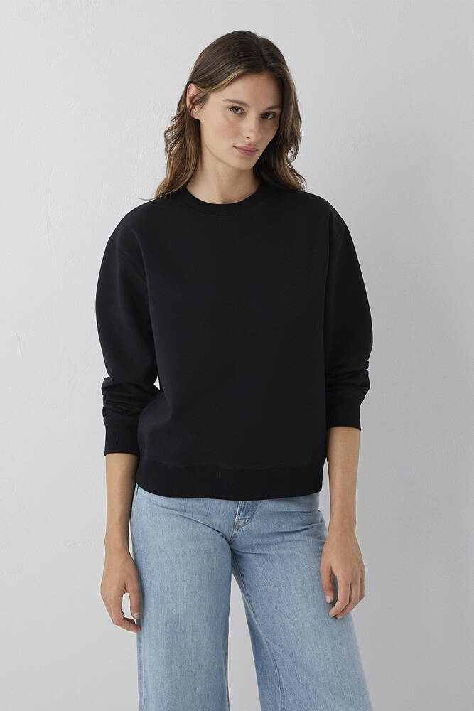 Kadın Yuvarlak Yaka Basıc Sweat 1S10571-900 Siyah 