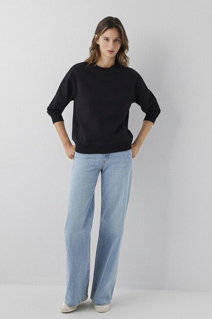 Kadın Yuvarlak Yaka Basıc Sweat 1S10571-900 Siyah (2)