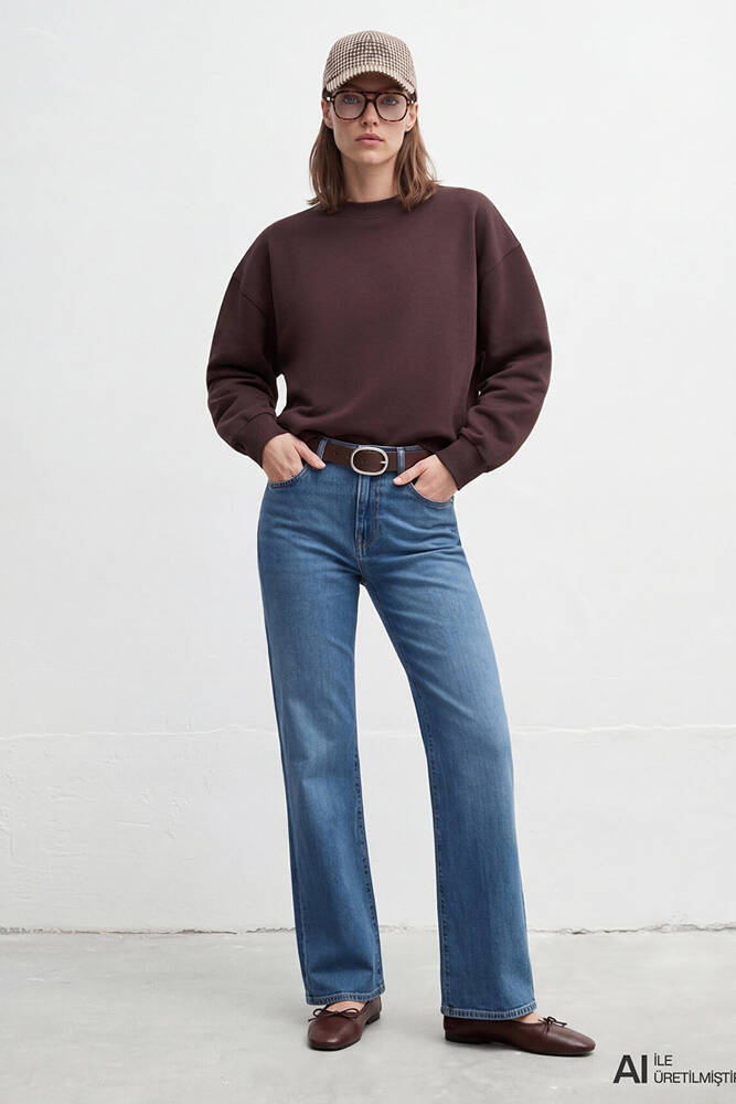 Kadın Yuvarlak Yaka Basic Sweat 1S10576-70240 Kahve - 2