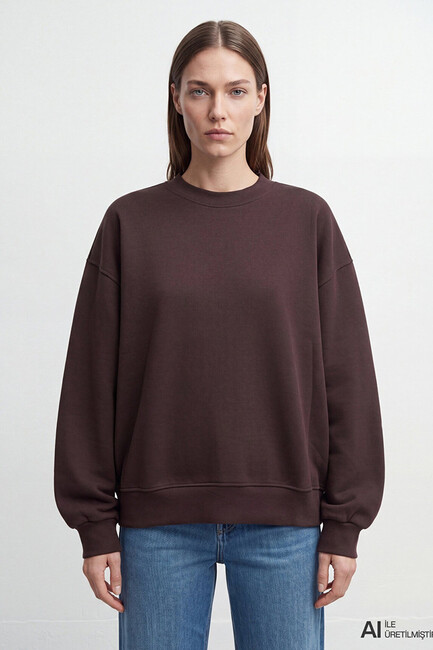 Kadın Yuvarlak Yaka Basic Sweat 1S10576-70240 Kahve (2)