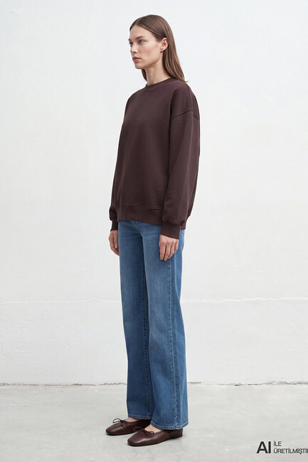 Kadın Yuvarlak Yaka Basic Sweat 1S10576-70240 Kahve - 4