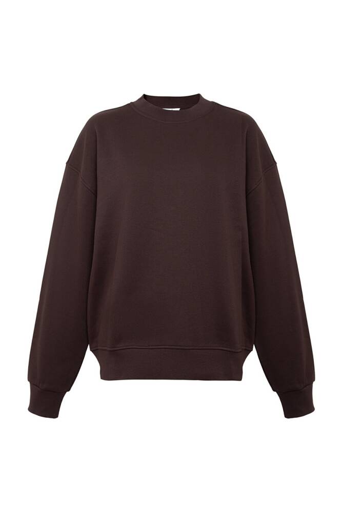 Kadın Yuvarlak Yaka Basic Sweat 1S10576-70240 Kahve - 5