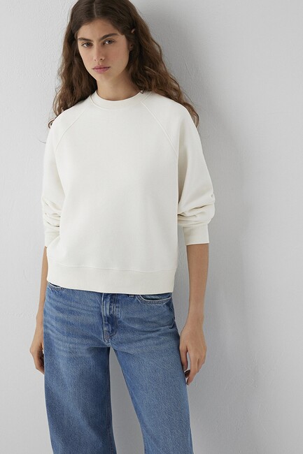 Kadın Yuvarlak Yaka Basıc Sweat 1S10578-70049 Ekru (1)