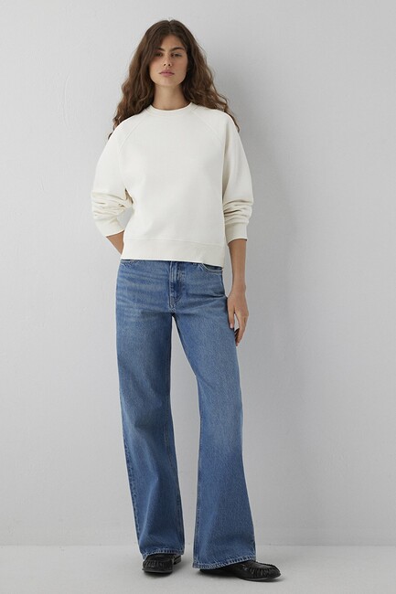 Kadın Yuvarlak Yaka Basıc Sweat 1S10578-70049 Ekru (2)