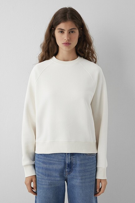 Kadın Yuvarlak Yaka Basıc Sweat 1S10578-70049 Ekru (3)