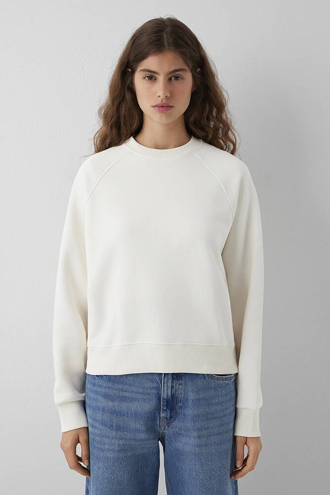 Kadın Yuvarlak Yaka Basıc Sweat 1S10578-70049 Ekru 