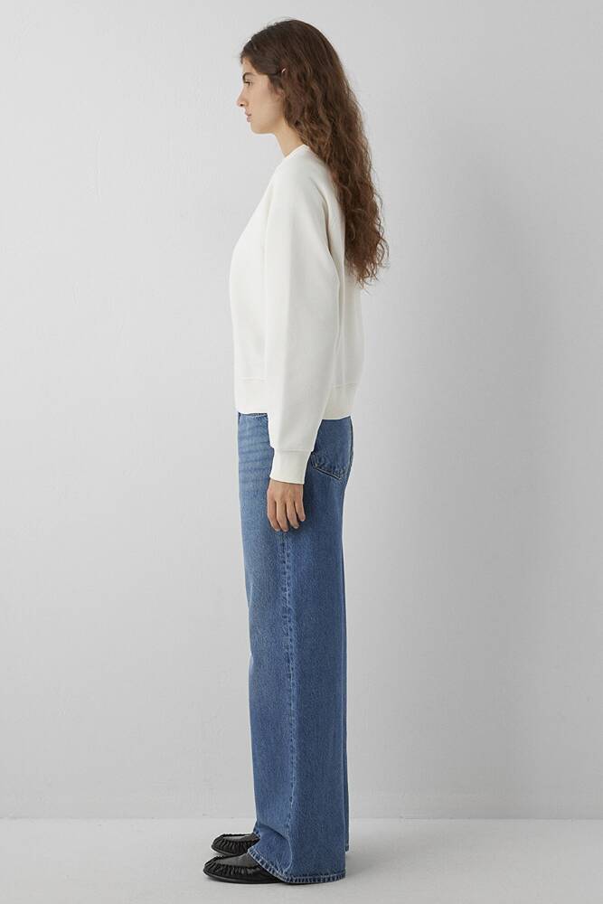 Kadın Yuvarlak Yaka Basıc Sweat 1S10578-70049 Ekru 