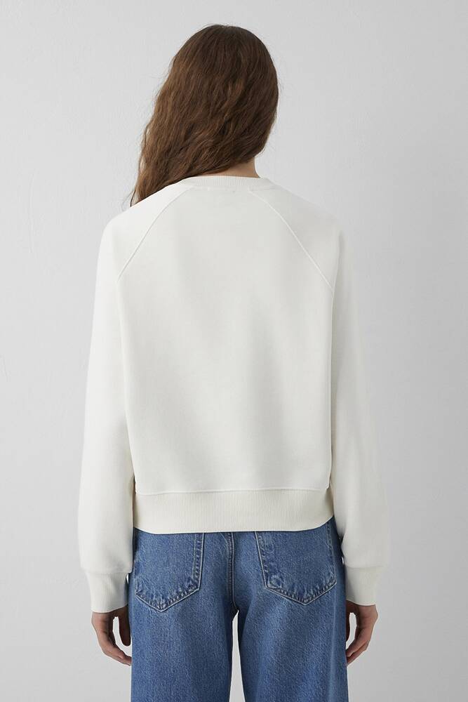 Kadın Yuvarlak Yaka Basıc Sweat 1S10578-70049 Ekru 