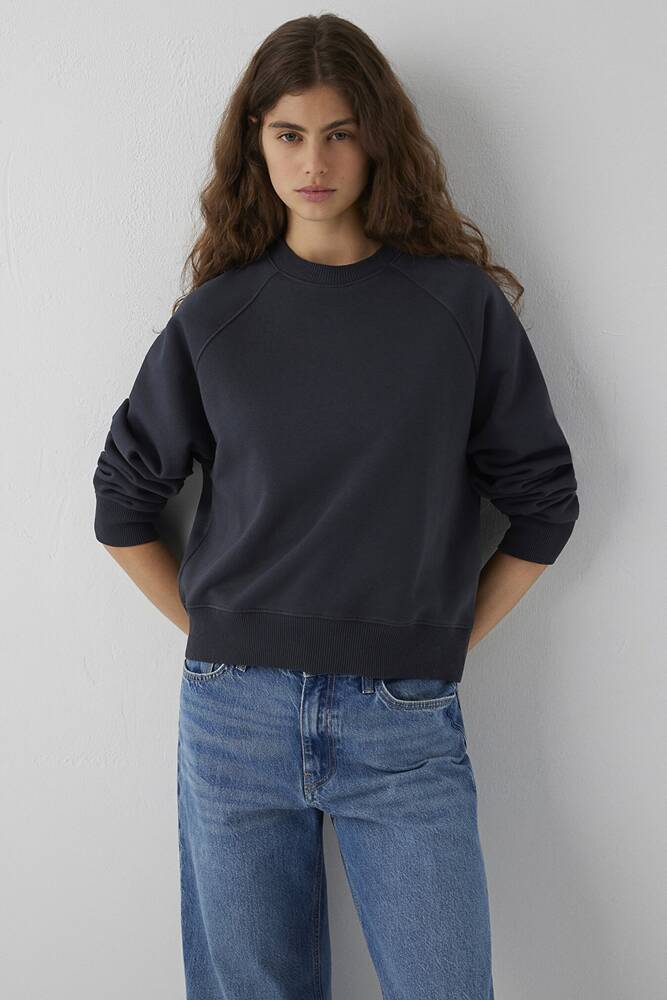 Kadın Yuvarlak Yaka Basıc Sweat 1S10578-70499 Lacivert 
