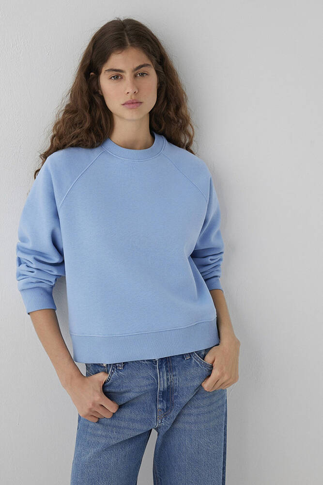 Kadın Yuvarlak Yaka Basıc Sweat 1S10578-70834 Mavi 