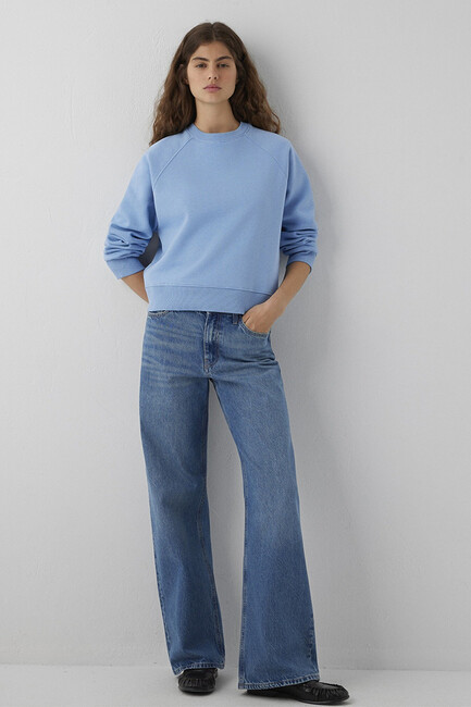 Kadın Yuvarlak Yaka Basıc Sweat 1S10578-70834 Mavi (2)