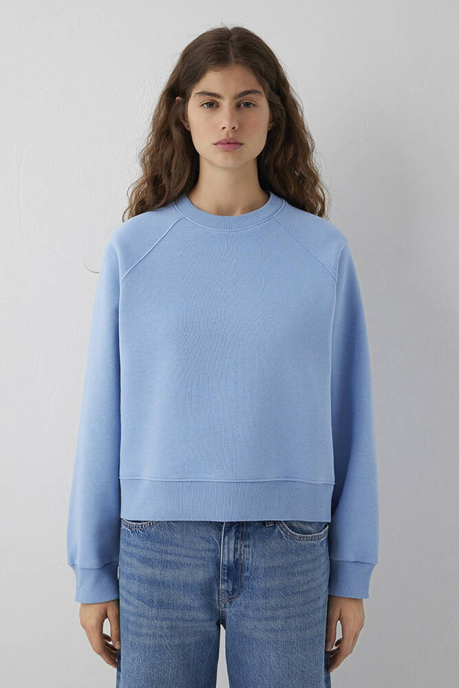Kadın Yuvarlak Yaka Basıc Sweat 1S10578-70834 Mavi 