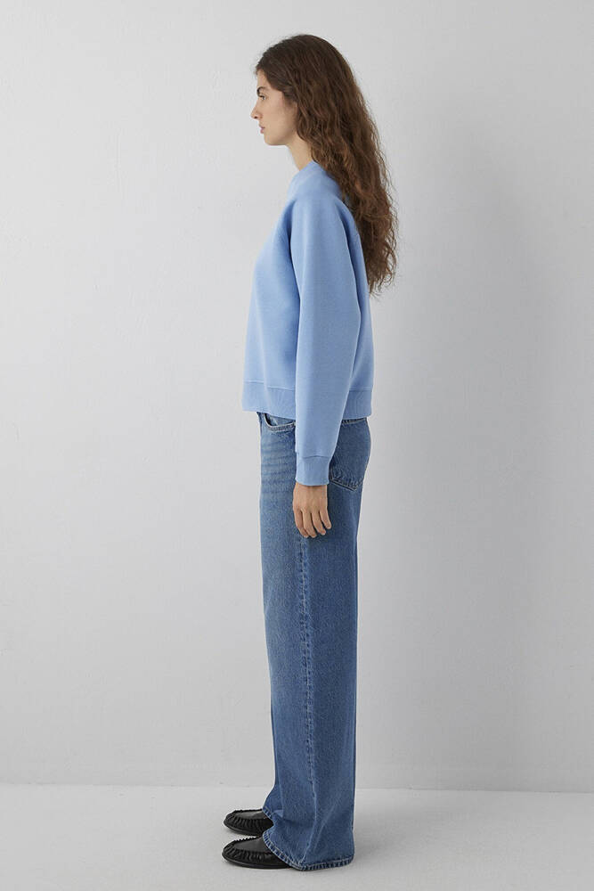 Kadın Yuvarlak Yaka Basıc Sweat 1S10578-70834 Mavi 