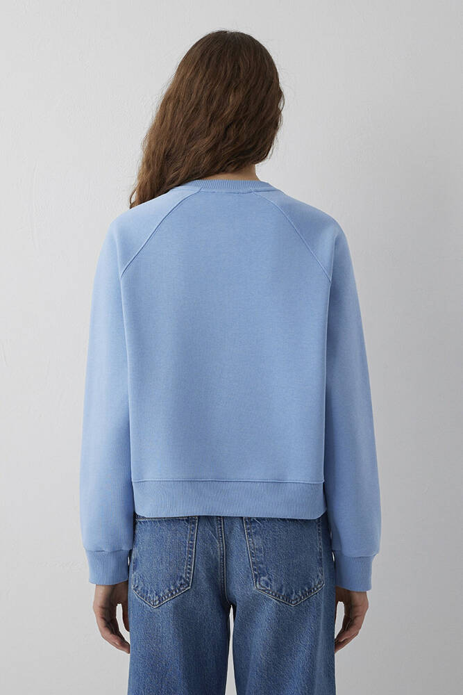 Kadın Yuvarlak Yaka Basıc Sweat 1S10578-70834 Mavi 