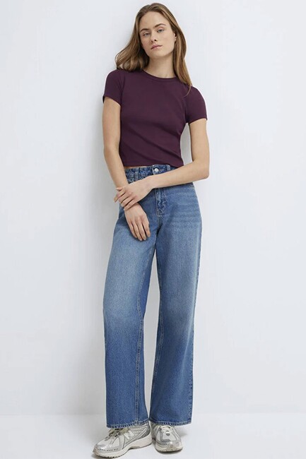 Kadın Yuvarlak Yaka Basic Tişört 1600814-70434 Bordo (2)