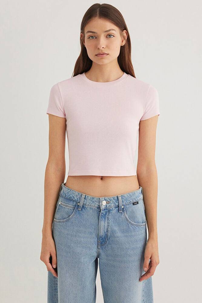 Kadın Yuvarlak Yaka Basic Tişört 1600814-89200 Pembe 