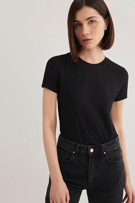 Kadın Yuvarlak Yaka Basic Tişört 162767-900 Siyah (1)