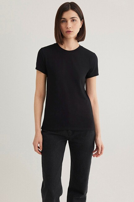 Kadın Yuvarlak Yaka Basic Tişört 162767-900 Siyah (3)