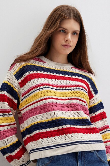 Kadın Yuvarlak Yaka Kazak 1710777-91010 Ekru (1)