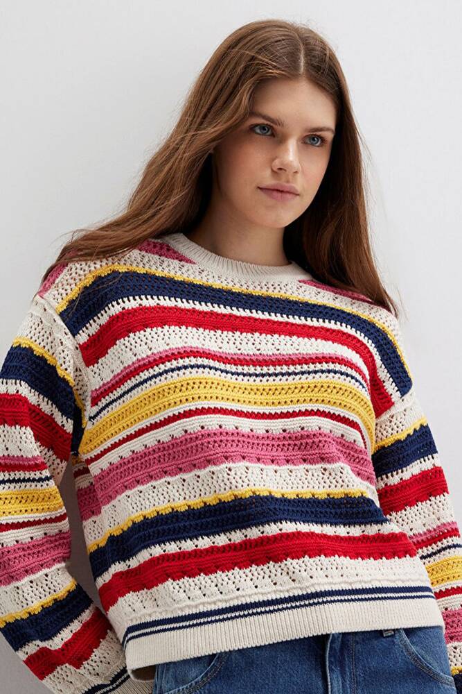 Kadın Yuvarlak Yaka Kazak 1710777-91010 Ekru 