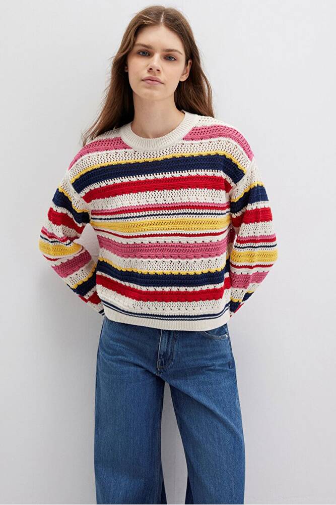 Kadın Yuvarlak Yaka Kazak 1710777-91010 Ekru 