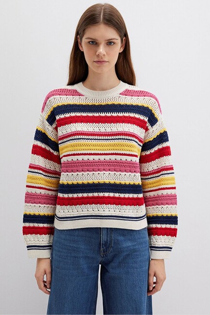 Kadın Yuvarlak Yaka Kazak 1710777-91010 Ekru (3)