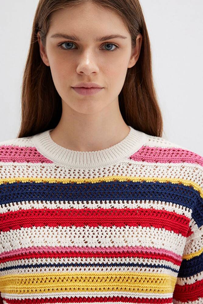 Kadın Yuvarlak Yaka Kazak 1710777-91010 Ekru 