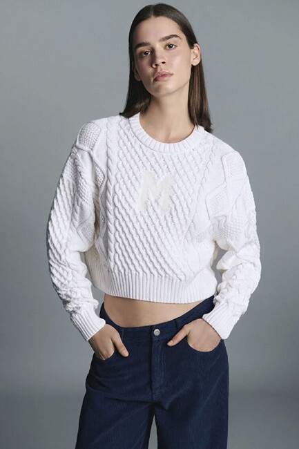 Kadın Yuvarlak Yaka Kazak 1710796-80194 Ekru (1)