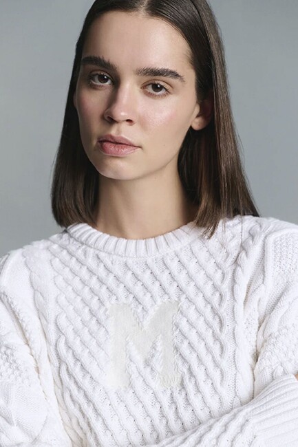 Kadın Yuvarlak Yaka Kazak 1710796-80194 Ekru (2)