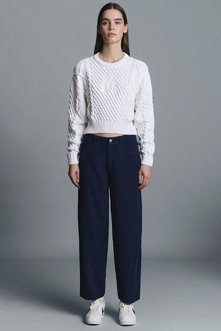 Kadın Yuvarlak Yaka Kazak 1710796-80194 Ekru (3)