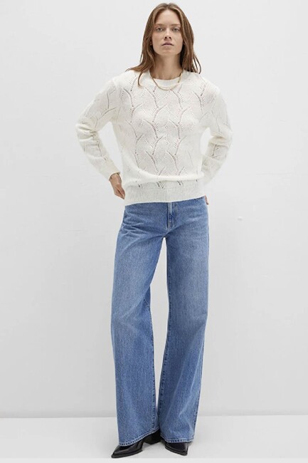 Kadın Yuvarlak Yaka Kazak 1710799-70057 Ekru (2)