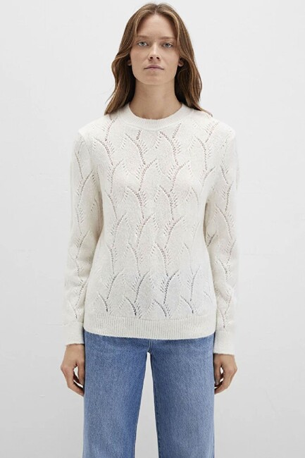 Kadın Yuvarlak Yaka Kazak 1710799-70057 Ekru (3)