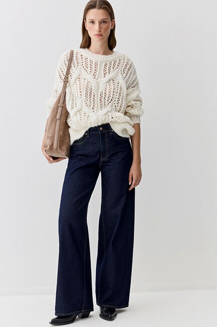 Kadın Yuvarlak Yaka Kazak 1710828-70057 Ekru (2)