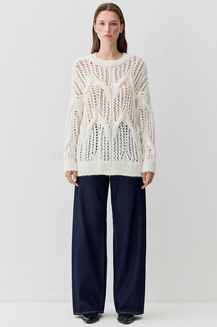 Kadın Yuvarlak Yaka Kazak 1710828-70057 Ekru (3)