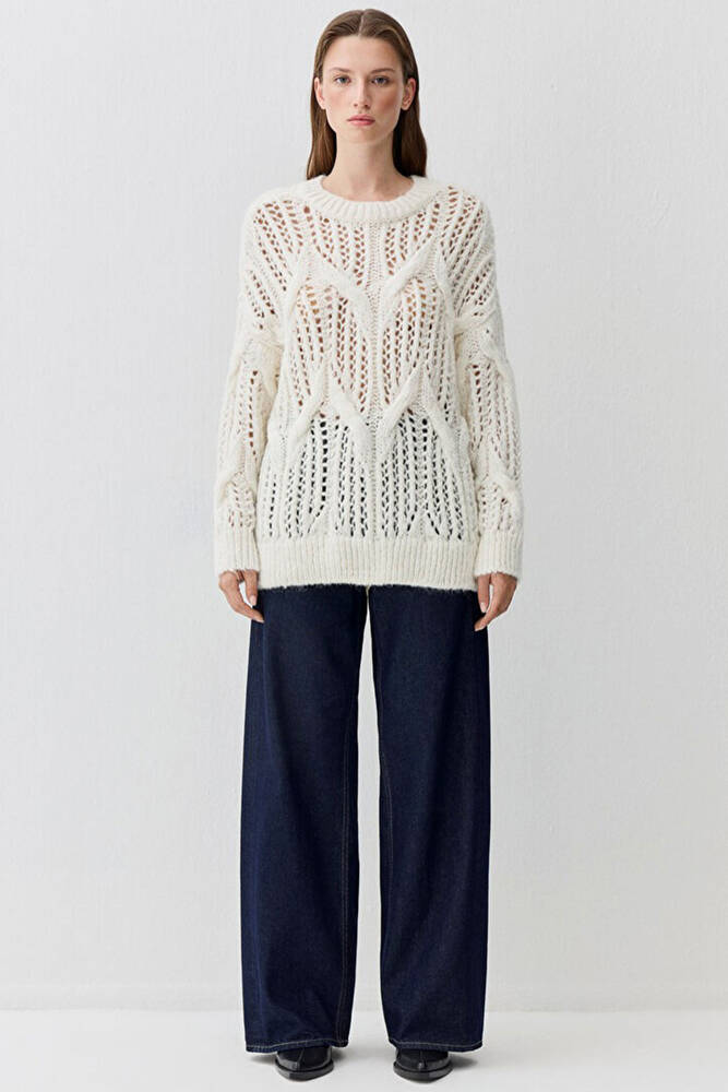 Kadın Yuvarlak Yaka Kazak 1710828-70057 Ekru 