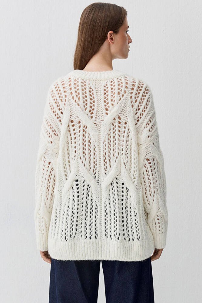 Kadın Yuvarlak Yaka Kazak 1710828-70057 Ekru 