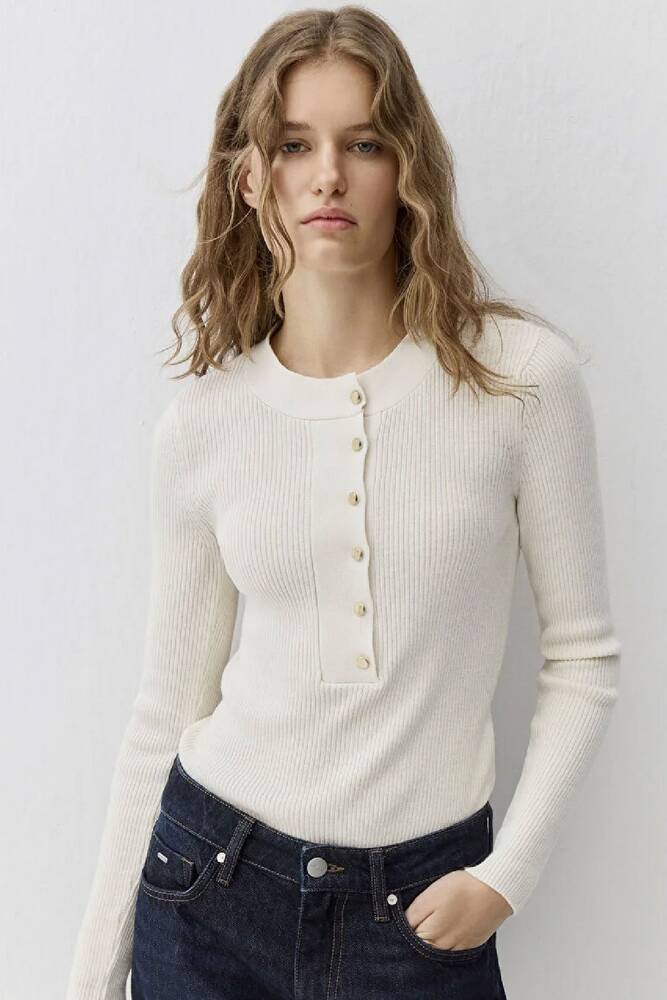 Kadın Yuvarlak Yaka Kazak 1710830-70057 Ekru 