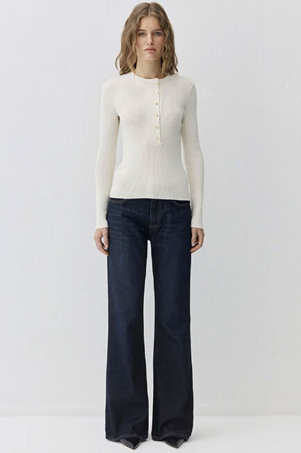 Kadın Yuvarlak Yaka Kazak 1710830-70057 Ekru - Thumbnail