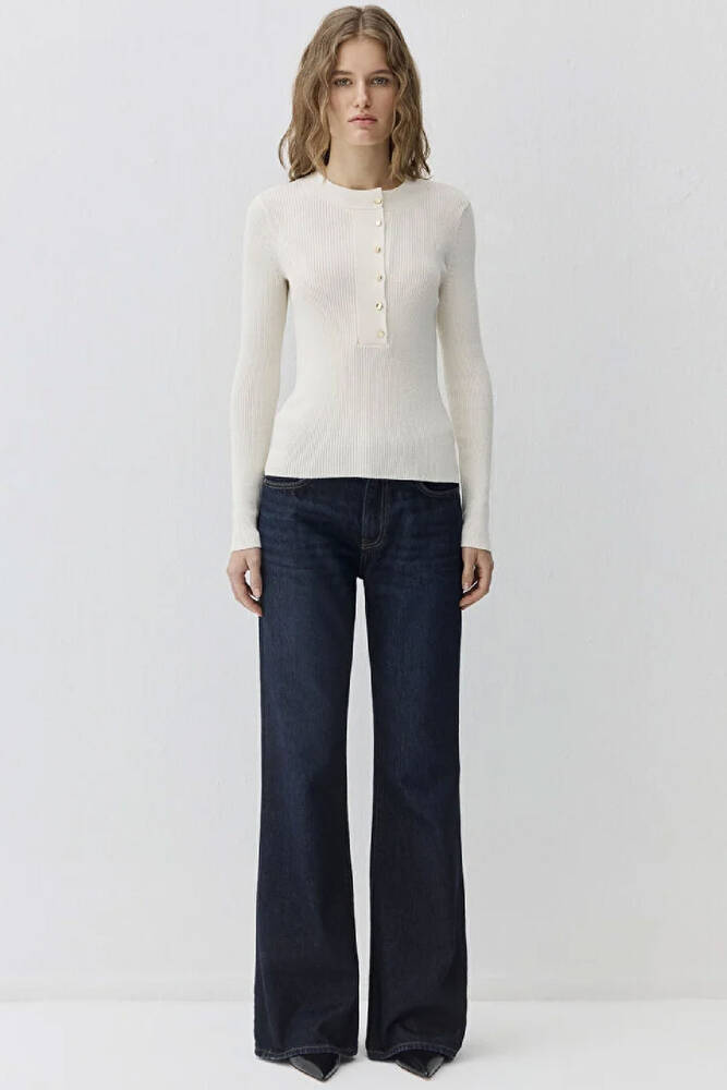 Kadın Yuvarlak Yaka Kazak 1710830-70057 Ekru 