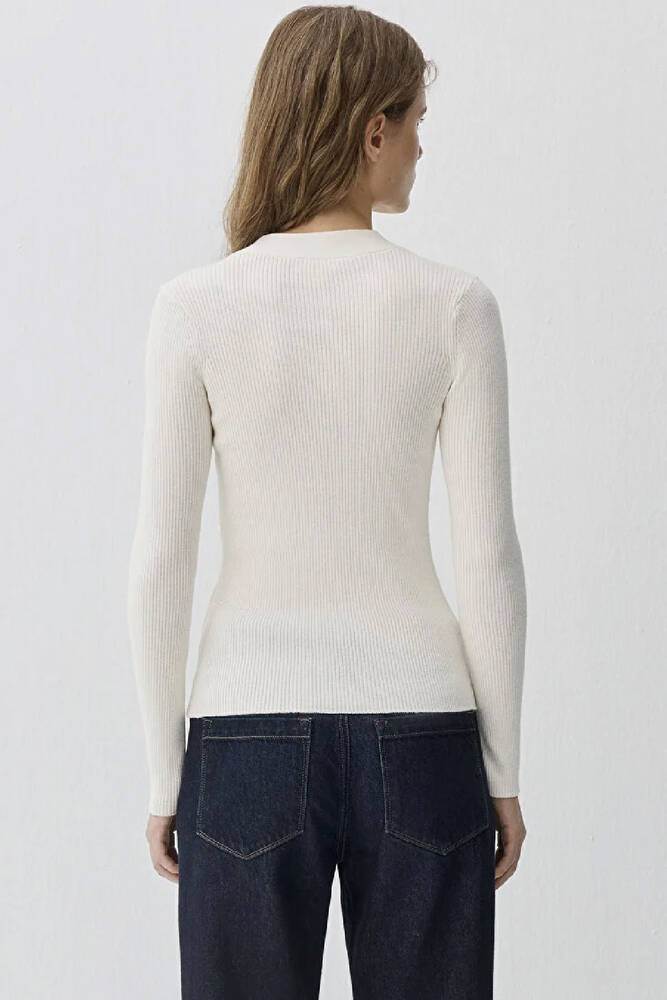 Kadın Yuvarlak Yaka Kazak 1710830-70057 Ekru 