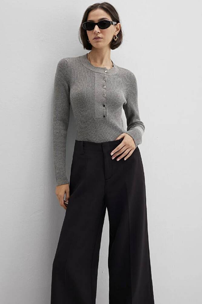 Kadın Yuvarlak Yaka Kazak 1710830-83096 Gri 